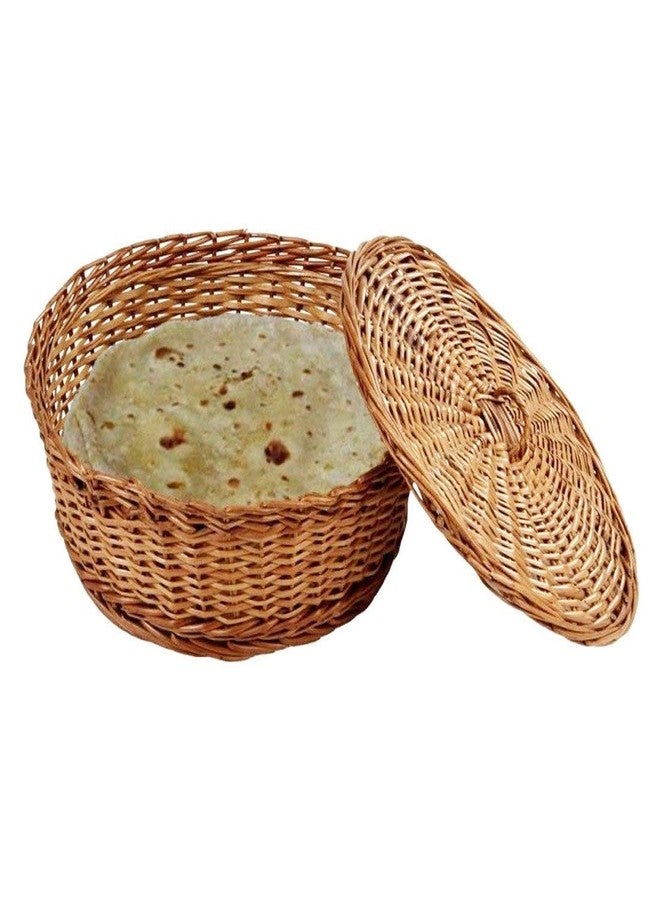 KRISHNA ENTERPRISE شركة كريشنا، سلة من الخيزران للشاباتي والروتي والخبز مع غطاء، بني - دائري - Image 1